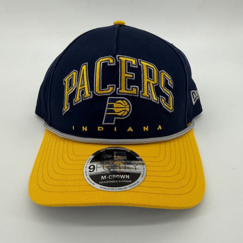 New Era Indiana Pacers 9FORTY M-Crown Snapback Hat Navy Yellow NBA 60709377